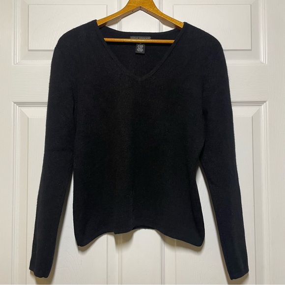 Sarah Spencer Strech Womens XL Merina Wool Sweater V Neck Black Top - Picture 1 of 4